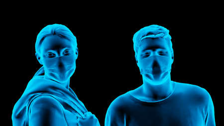 man and woman in medical masks in x-ray. 3d renderingの写真素材