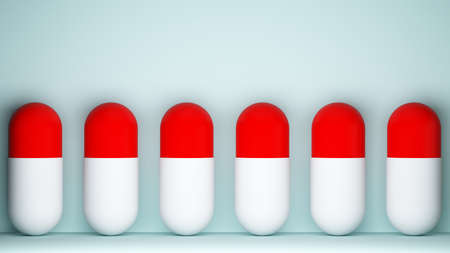 row of pills with copy space. 3d renderingの写真素材