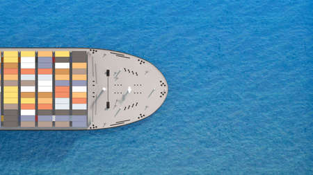 front of container ship top view with copy space. 3d rendering