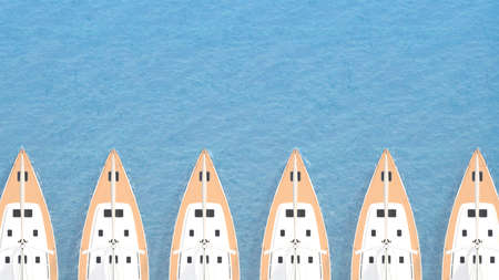 row of yachts top view with copy space. 3d rendering