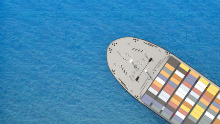 front of container ship on sea top view with copy space. 3d rendering