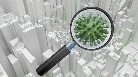 concept of searching for bacteria in the city. 3d rendering