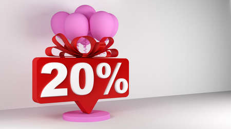 20 percent discount icon with bow and balloons. 3d renderingの写真素材