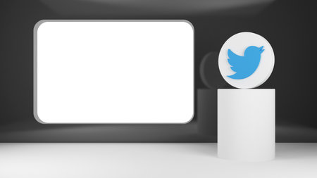 3d twitter icon with podium and copy space. 3d renderingのeditorial素材