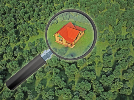 concept of detecting a house in the forest. 3d renderingの写真素材
