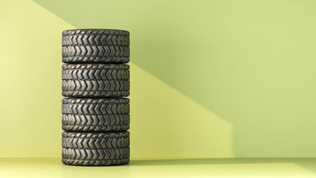 stack four wheels with rough tread. 3d renderingの写真素材