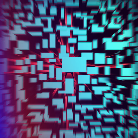 dark background of cubic blocks with motion blur. 3d rendering