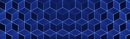 dark background with blue lines cubes pattern. 3d renderingの写真素材