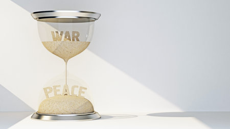concept hourglass with text war and peace. 3d rendering