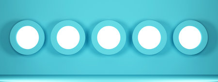 turquoise wall with a row of round cells. 3d renderingの写真素材