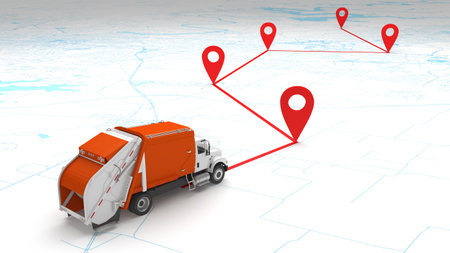 concept garbage truck route on the map. 3d renderingの写真素材