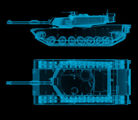 military tank top and side view in x-ray. 3d renderingの写真素材