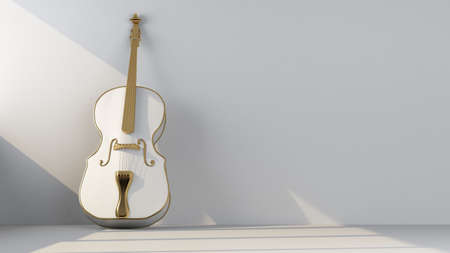 white gold double bass with ray of light. 3d renderingの写真素材
