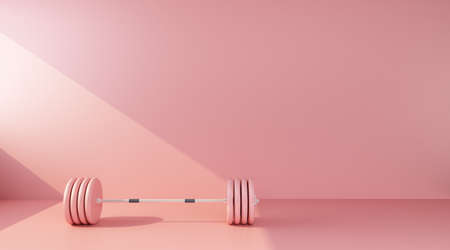 plain pink barbell in a beam of light. 3d renderingの写真素材
