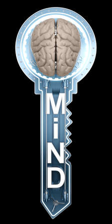 concept key with text mind and brain. 3d renderingの写真素材
