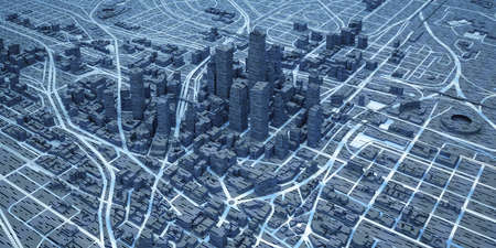 city in the texture of gray blue stripes above view. 3d rendering