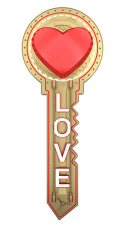 concept key with text love and heart shape. 3d renderingの写真素材
