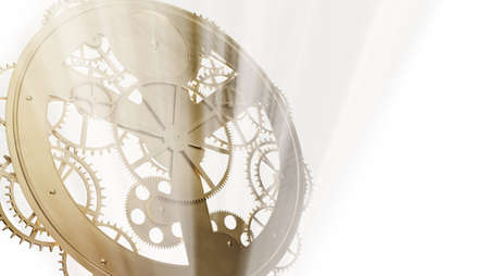 white rays of light make their way through the gold clockwork. 3d renderingの写真素材