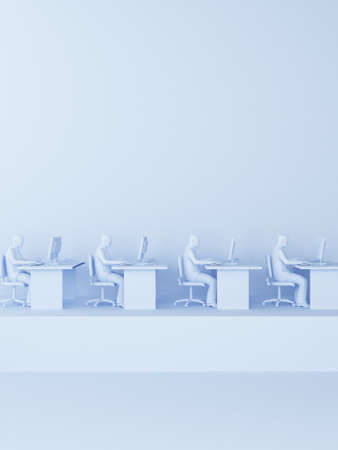row of office work employees in solid color. 3d renderingの写真素材