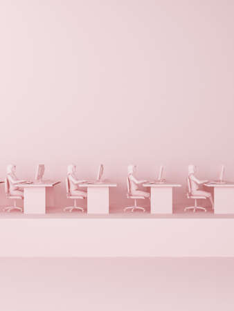 row of office work female employees in solid color. 3d renderingの写真素材
