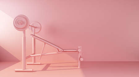 pink simulator with barbell background of pink wall. 3d renderingの写真素材