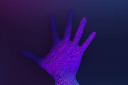 cyberpunk virtual hand on black background. 3d renderingの写真素材