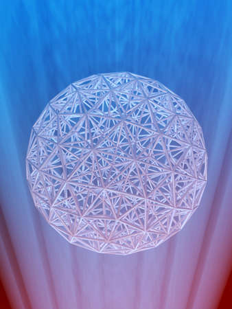 molecular wire sphere in blue light rays. 3d rendering