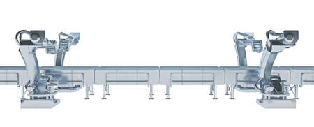 robotic arm conveyor isolated on white. 3d rendering