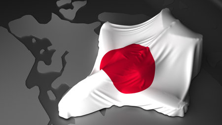 airplane is covered with the flag of the japan. 3d renderingの写真素材