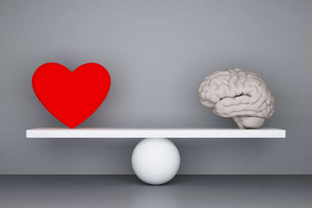 concept of balance between heart and brain. 3d renderingの写真素材