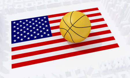 basketball ball on flag usa. 3d renderingの写真素材