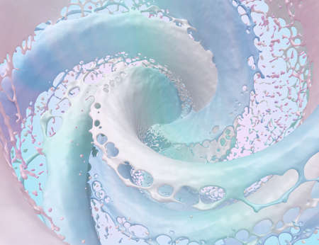 swirl of fluid in pastel pink-blue color close up. 3d renderingの写真素材