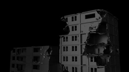 destroyed black building with copy space. 3d rendering