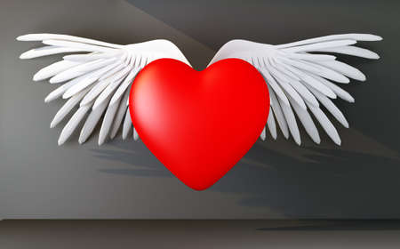 heart symbol with wings in ray of light. 3d renderingの写真素材