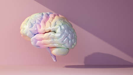 multicolored brain side view in a beam of light. 3d rendering