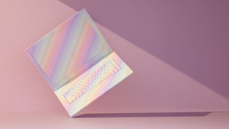 laptop in multicolored pastel color. 3d renderingの写真素材