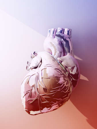 glossy toned human heart with ray of light. 3d rendering