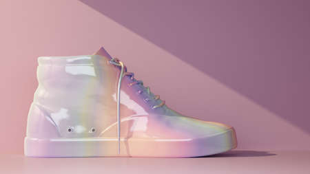 one sneaker in pastel gradient with copy space. 3d renderingの写真素材