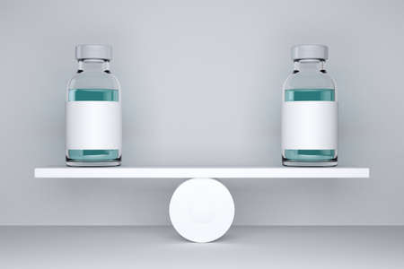 two vaccine mockup balance on a swing. 3d rendering