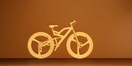 yellow bike on brown background side view. 3d renderingの写真素材