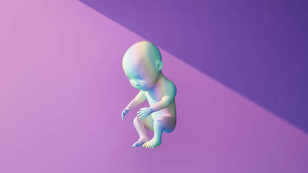 multicolored human newborn in ray of light in pastel colors. 3d renderingの写真素材