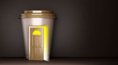 paper cup with a slightly opened door inside. 3d renderingの写真素材
