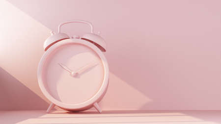 pink solid color alarm clock without numbers with copy space. 3d rendering