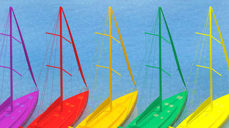 row yachts of different solid colors. 3d renderingの写真素材