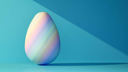 multicolored chicken egg on a blue background with copy space. 3d rendering