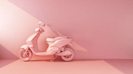 pink scooter in beam of light side view. 3d renderingの写真素材