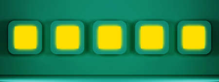 green wall with a row of square niches. 3d renderingの写真素材