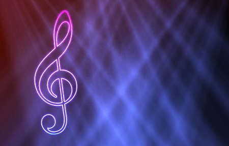 neon treble clef with blue rays light. 3d renderingの写真素材