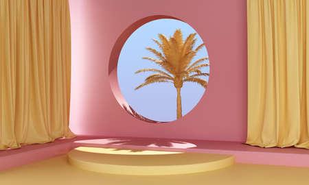 minimalistic scene with orange palm tree in the hole. 3d renderingの写真素材