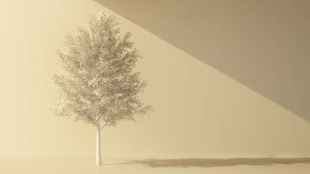 white tree on light yellow background with copy space. 3d renderingの写真素材